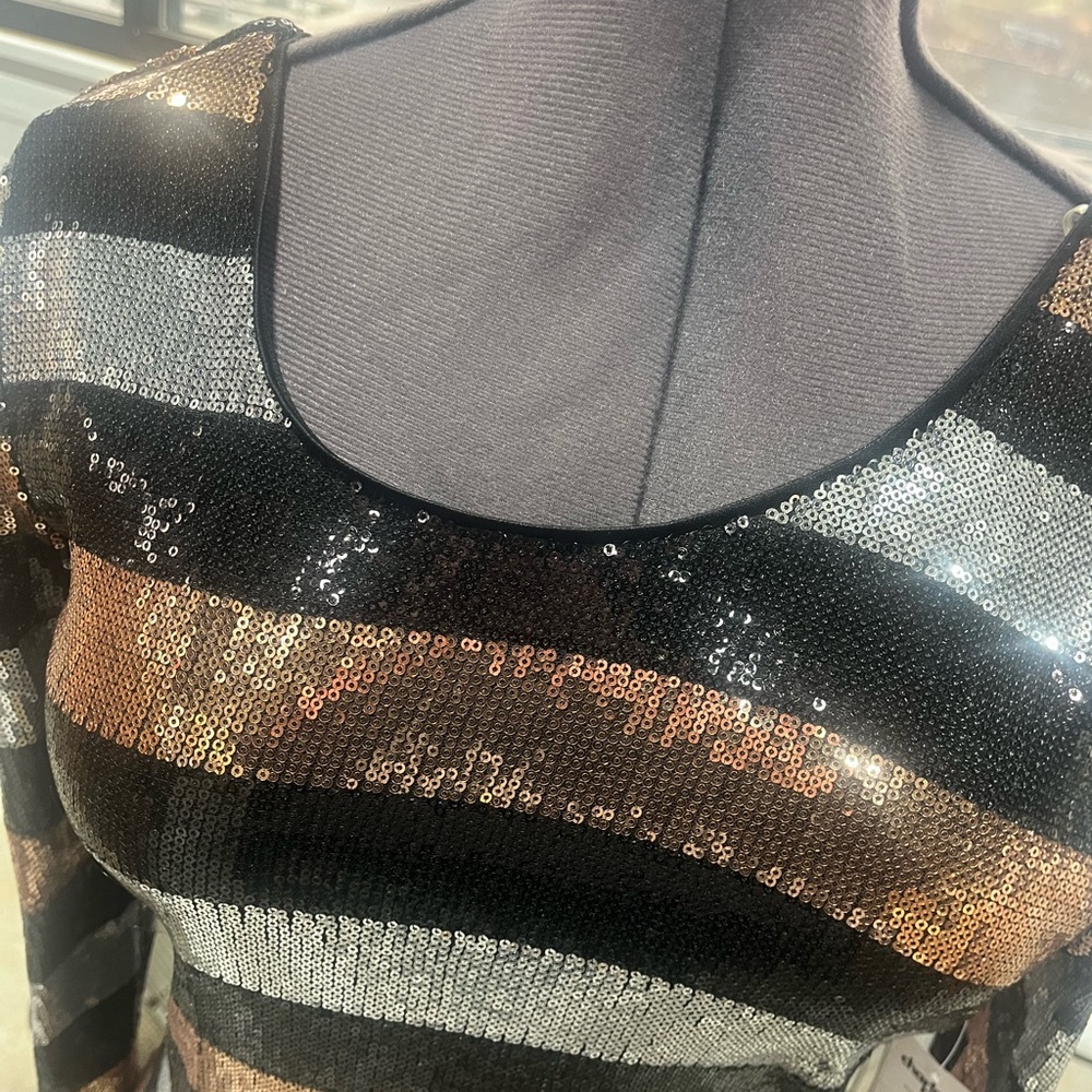 Charlotte Russe Metallic Striped Long Sleeve Dress - Picture 3 of 7